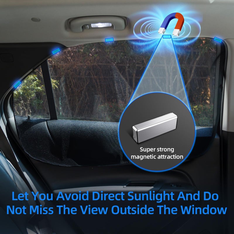 Aokway Magnetic Car Window Shades, Mesh Window Covers for Camping, UV Protection Car Curtains for Front & Rear Sunshade for car Window Baby, Universal Fit for Baby & Drivers (4Pcs) - Image 2